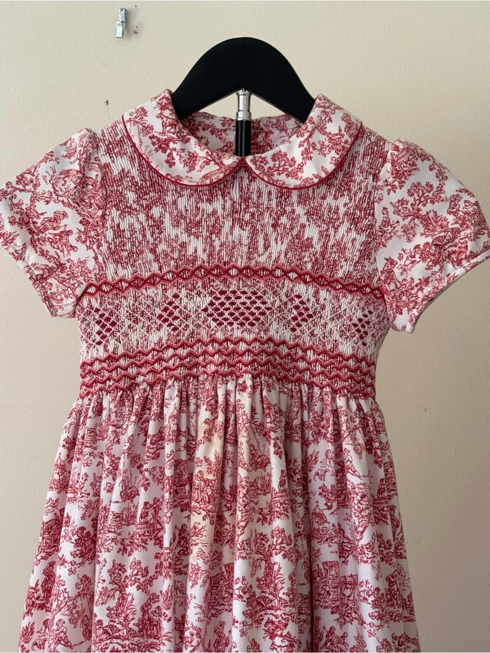 Luli and Me Smocked Toile Print Dress Girls Size 6X Red White  READ